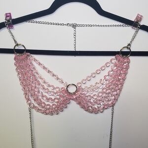 Pink Beaded Chain Bra Top